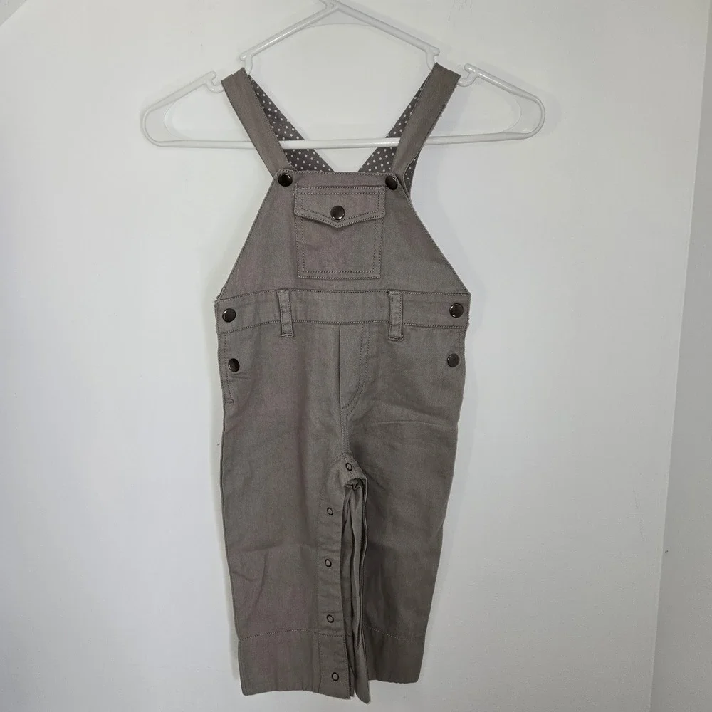 Bamboo Baby Organic Cotton Overalls Taupe Gray Polka Dot 6-12M
